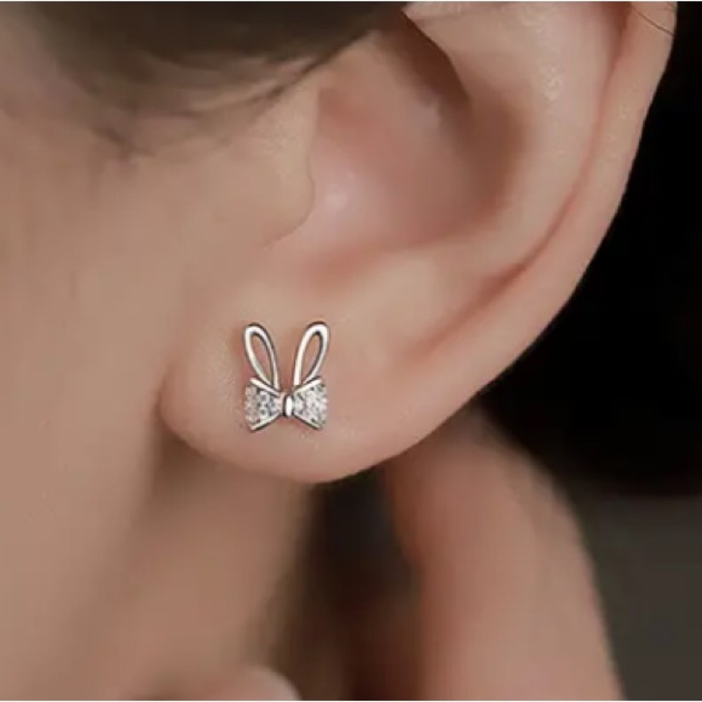 Sparkling Bunny Ears & Bow Stud Earrings - Picture 3 of 3